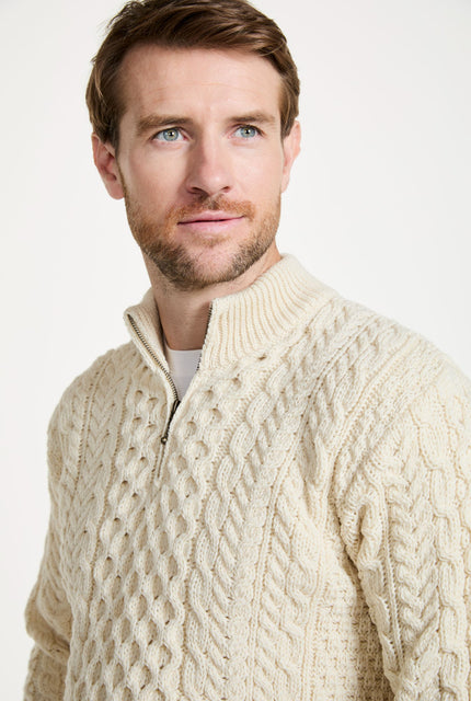100% wool sweater, merino wool,  knitwear, men's sweater, jumper, aran knit, men's jumper, made in Ireland, cable knit, cream