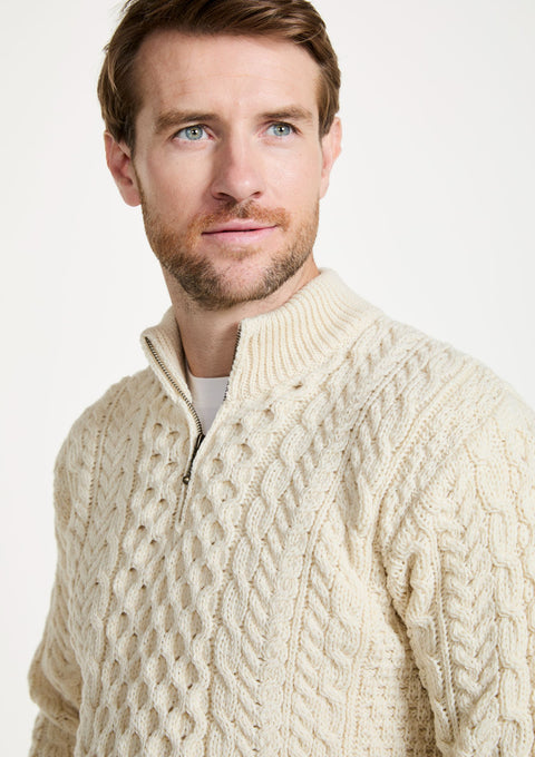 100% wool sweater, merino wool,  knitwear, men's sweater, jumper, aran knit, men's jumper, made in Ireland, cable knit, cream