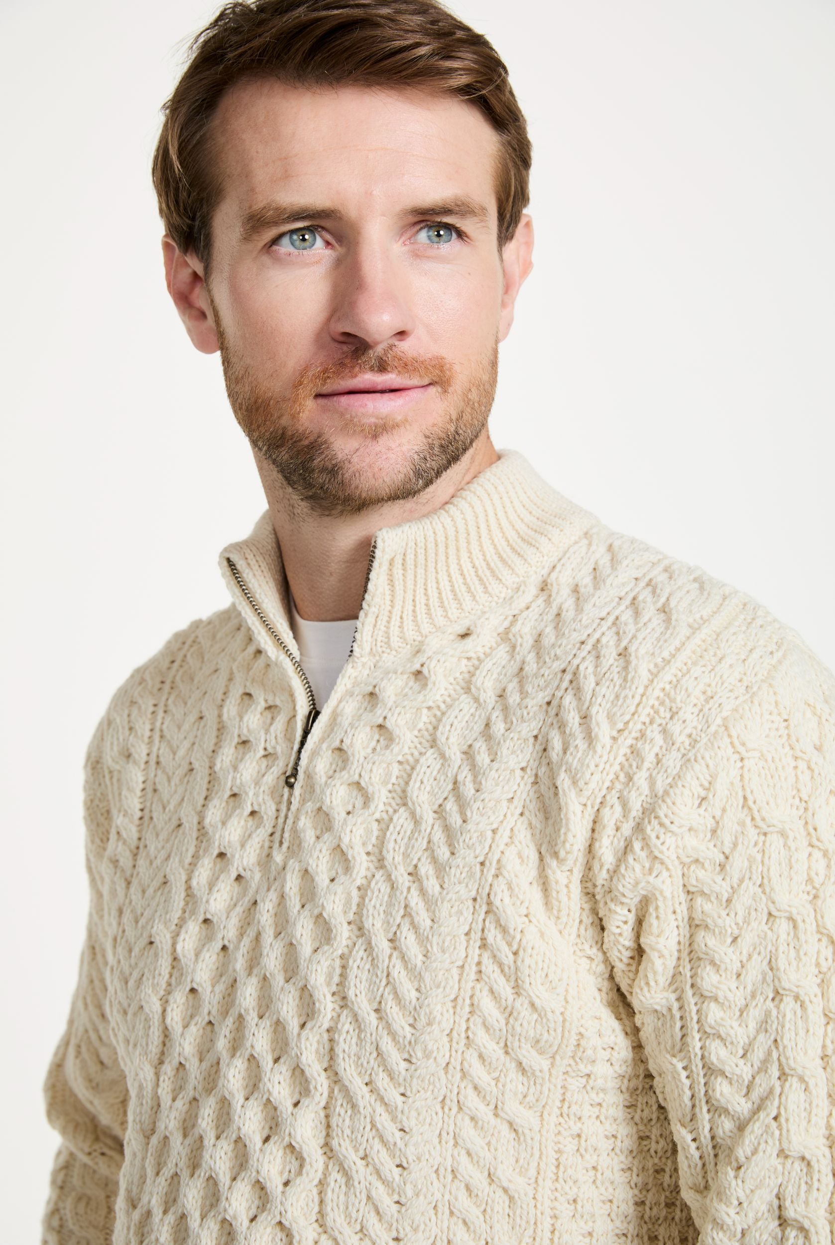 Cream Quarter Zip Sweater Men Half Zip Merino Wool Quarter Zip