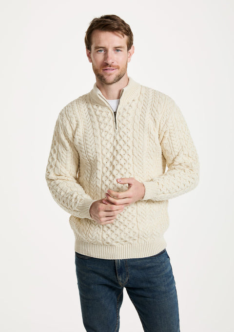 100% wool sweater, merino wool,  knitwear, men's sweater, jumper, aran knit, men's jumper, made in Ireland, cable knit, cream