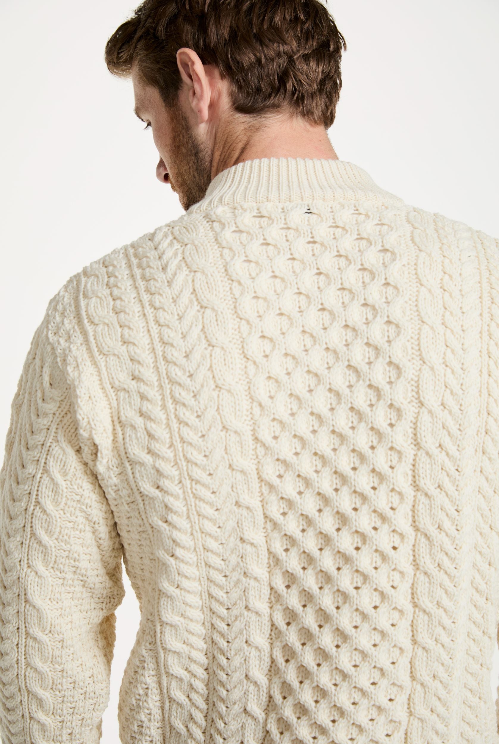 Ballycroy Mens Merino Aran Half Zip Sweater Cream - Main Image