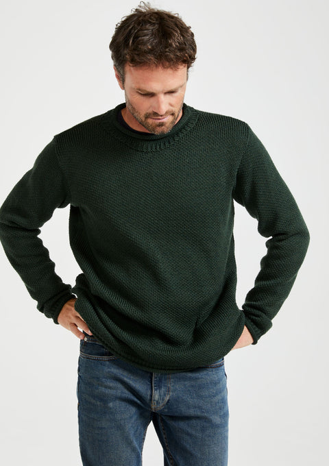 Merino wool sweater, made in Ireland, knitwear, aran sweater, jumper, pullover, roll neck sweater, men's jumper, green
