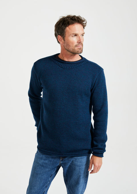 Merino wool sweater, made in Ireland, knitwear, aran sweater, jumper, pullover, roll neck sweater, men's jumper, navy