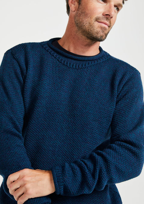 Merino wool sweater, made in Ireland, knitwear, aran sweater, jumper, pullover, roll neck sweater, men's jumper, navy