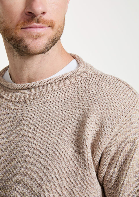 Merino wool sweater, made in Ireland, knitwear, aran sweater, jumper, pullover, roll neck sweater, men's jumper,oat