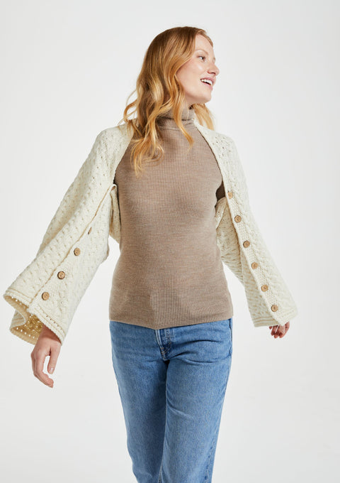 Made in Ireland, poncho, knitwear, aran cape, wool cape, merino wool, cream, cape
