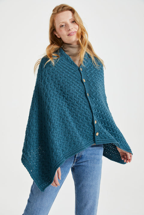 Glenbeigh Aran Cape - Teal