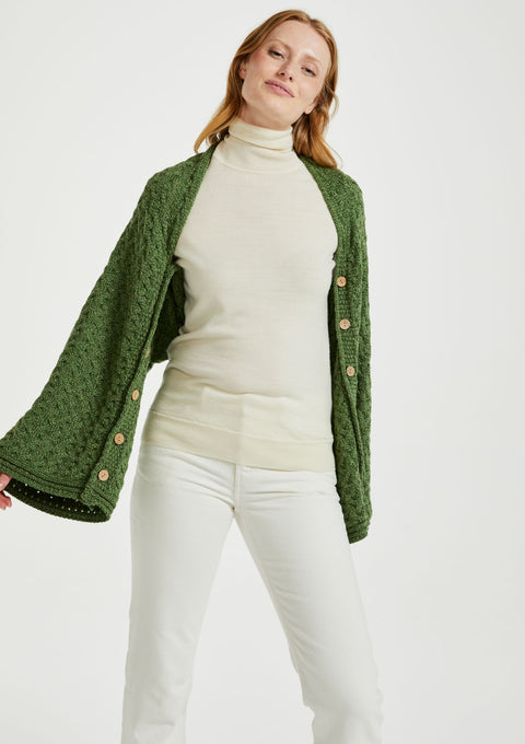Made in Ireland, poncho, knitwear, aran cape, wool cape, merino wool, green, Ireland