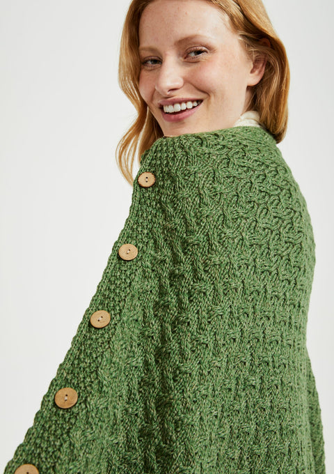 Made in Ireland, poncho, knitwear, aran cape, wool cape, merino wool, green, cape