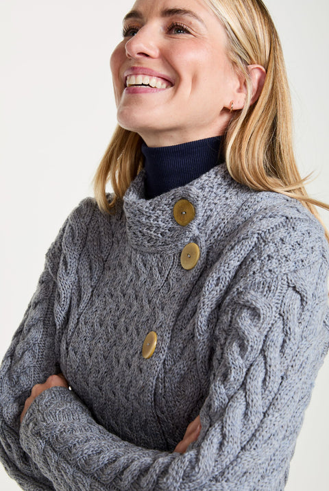 Cardigan torsadé Aran pour femme de Louisburgh - Denim