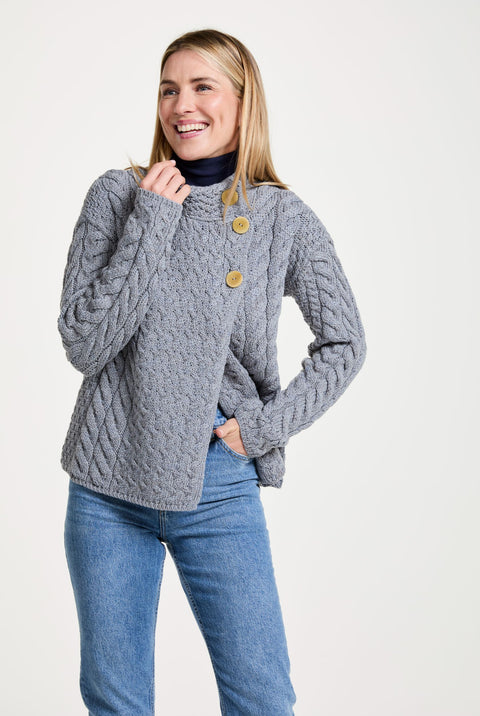 Louisburgh Ladies Cable Aran Cardigan - Denim