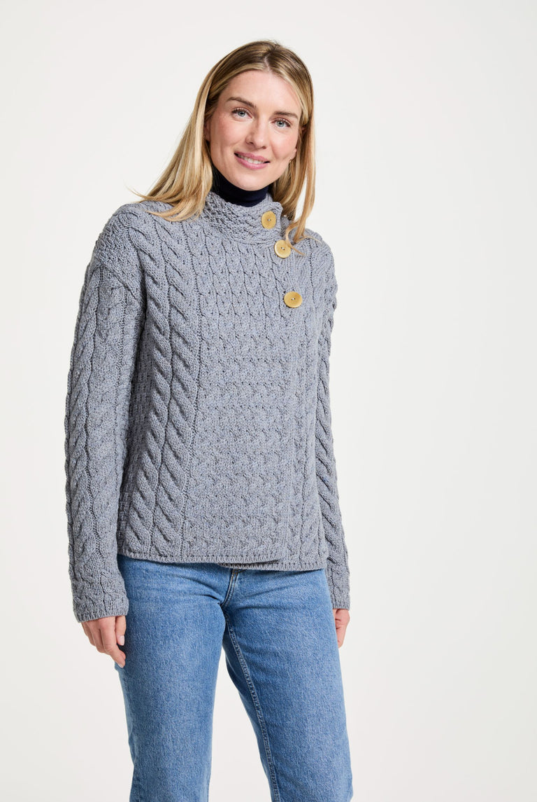 Louisburgh Ladies Cable Aran Cardigan - Denim