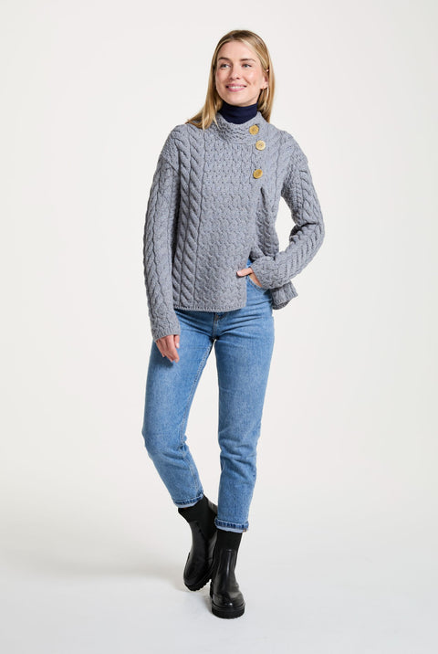 Louisburgh Ladies Cable Aran Cardigan - Denim