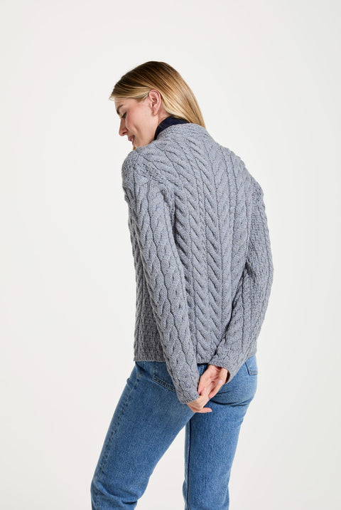 Louisburgh Ladies Cable Aran Cardigan - Denim