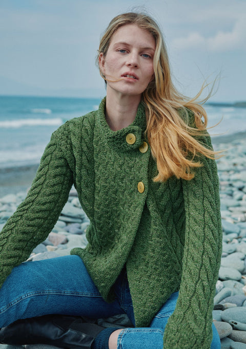 Merino wool sweater,  Aran sweater, women's sweater, knitwear, jumper, Ireland, green ,made in Ireland ,wool jumper