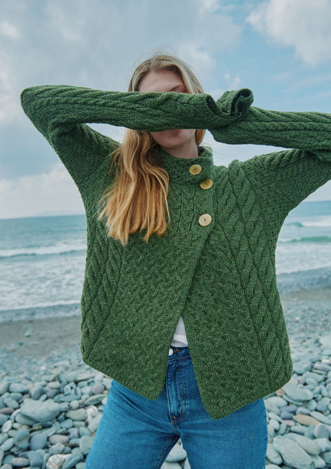 Merino wool sweater,  Aran sweater, women's sweater, knitwear, jumper, Ireland, green ,made in Ireland ,wool jumper