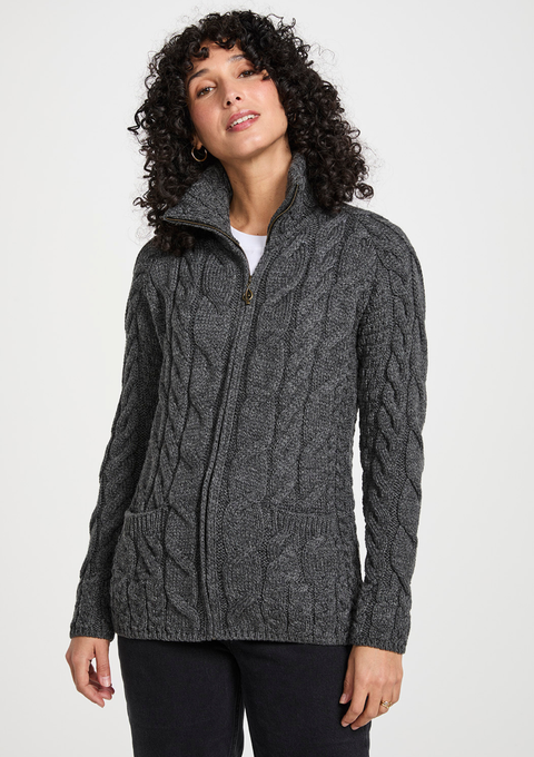 Ríona Ladies Supersoft Merino Relaxed Aran Cardigan - Slate Grey