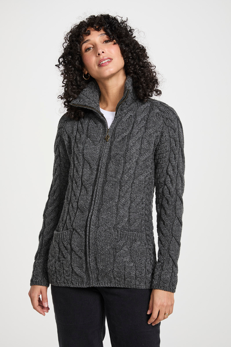 Ríona Ladies Supersoft Merino Relaxed Aran Cardigan - Slate Grey