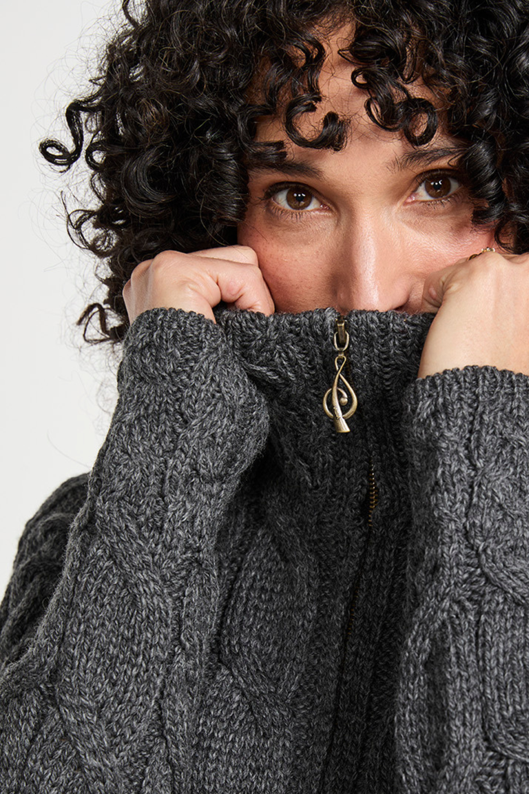 Ríona Ladies Supersoft Merino Relaxed Aran Cardigan - Slate Grey