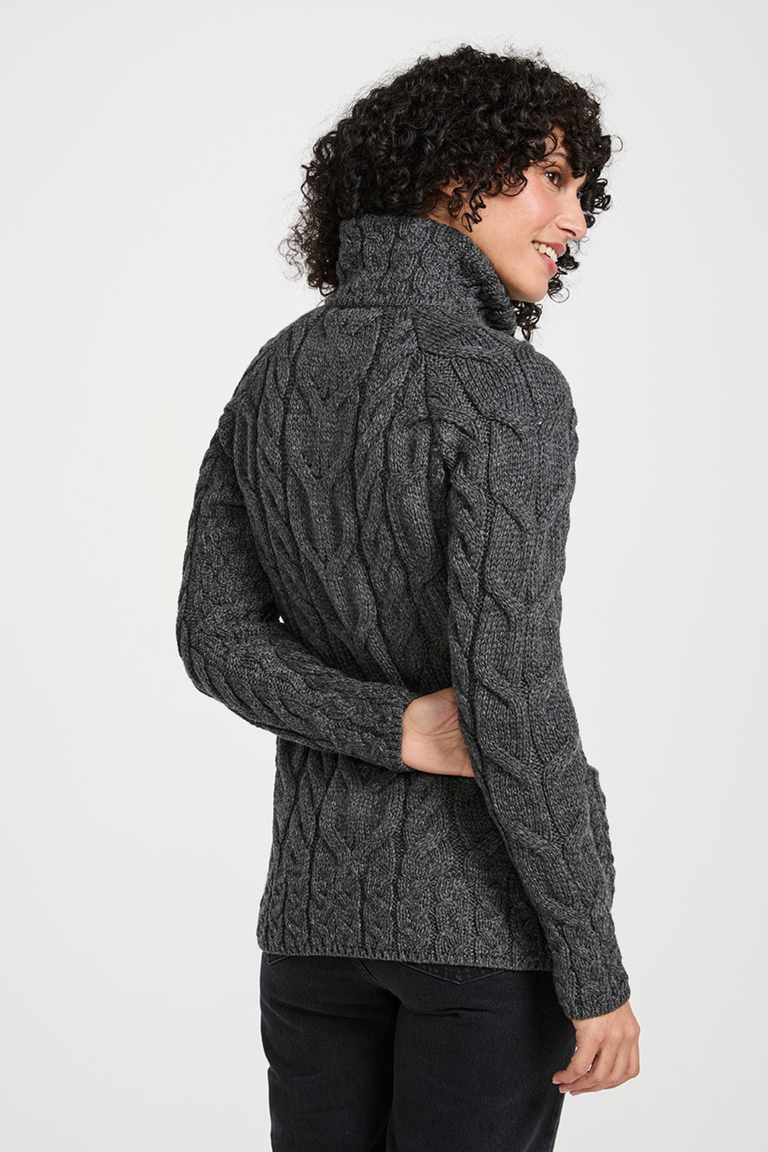 Ríona Ladies Supersoft Merino Relaxed Aran Cardigan - Slate Grey
