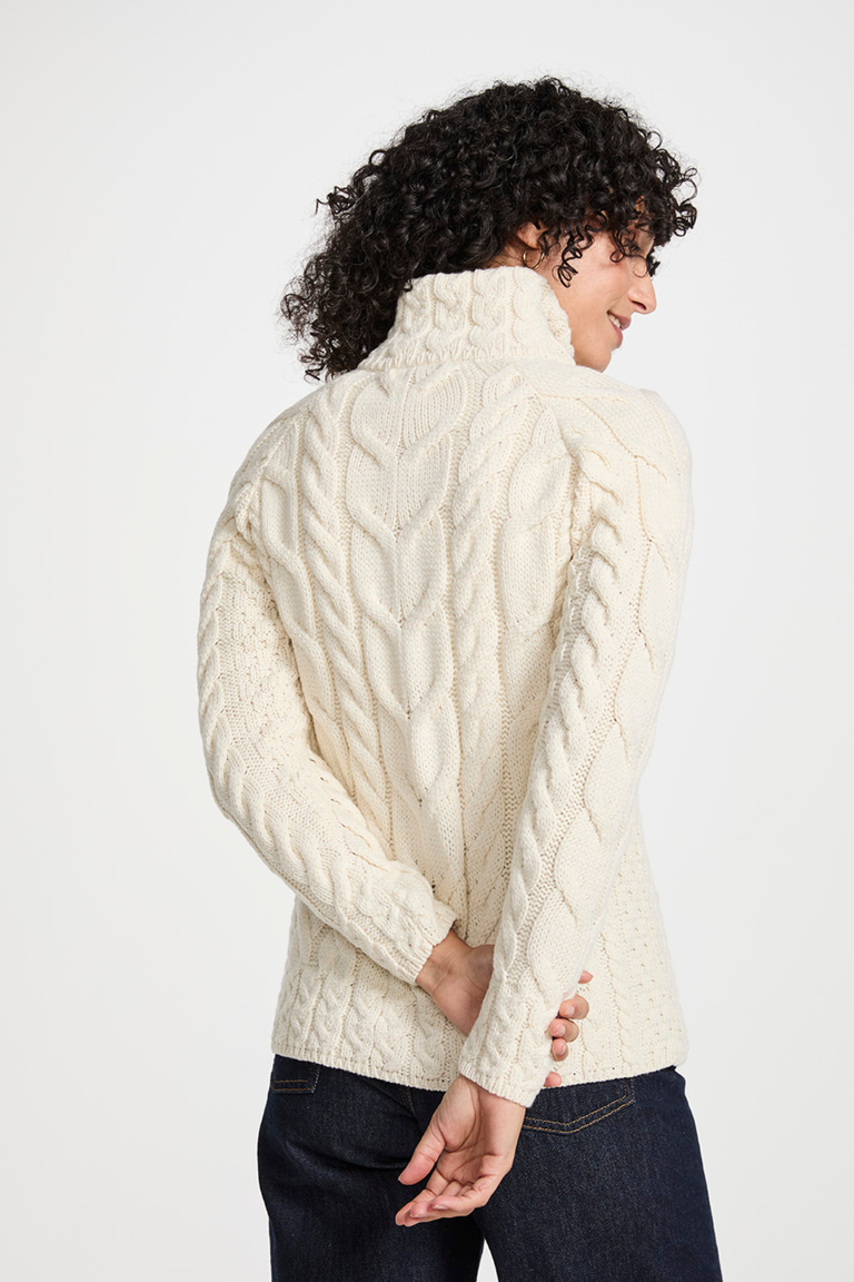 Ríona Ladies Supersoft Merino Relaxed Aran Cardigan - Cream
