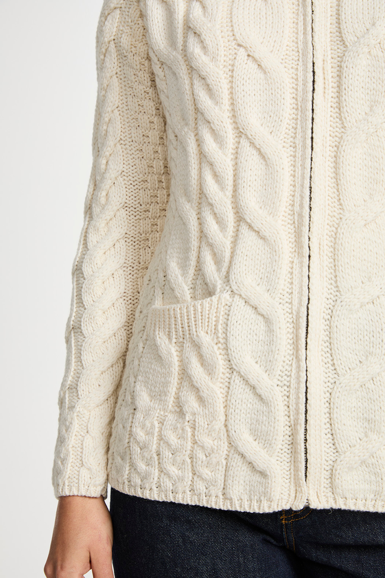 Ríona Ladies Supersoft Merino Relaxed Aran Cardigan - Cream