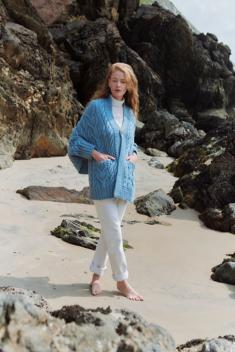 Knocknarea Ladies Wrap Merino Cardigan - Blue