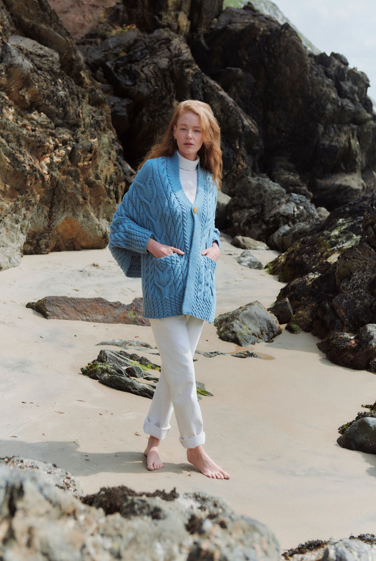 Knocknarea Ladies Wrap Merino Cardigan - Blue