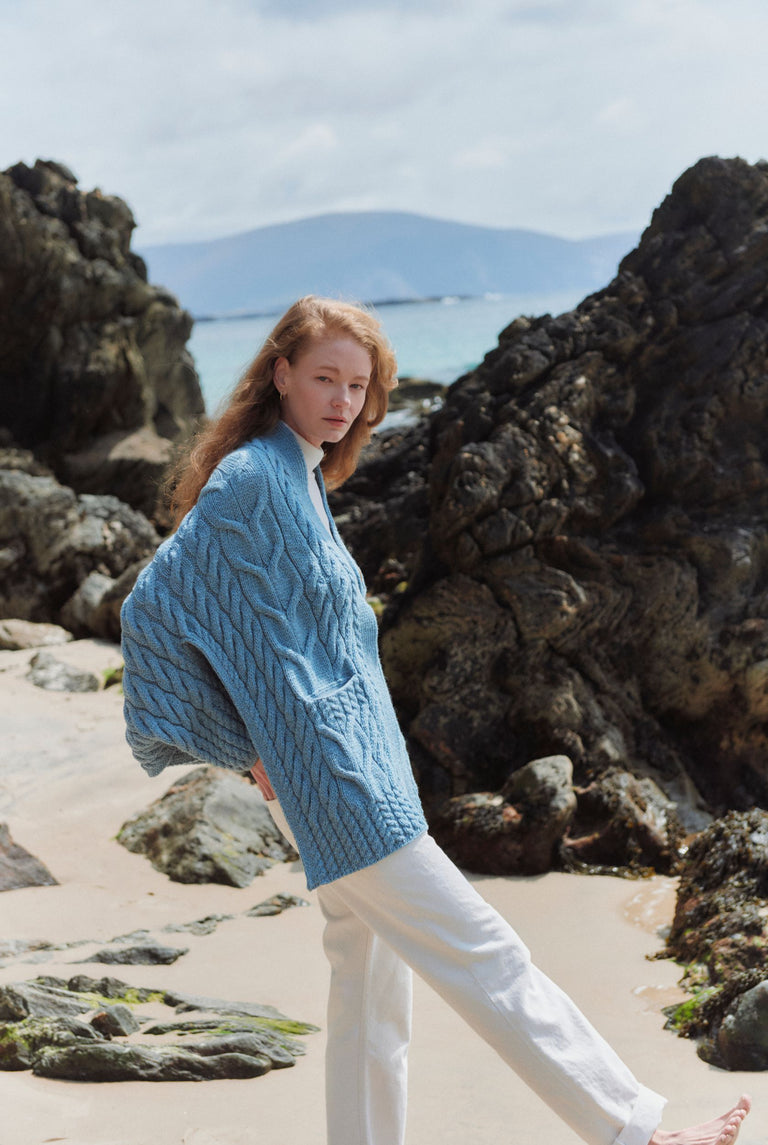 Knocknarea Ladies Wrap Merino Cardigan - Blue