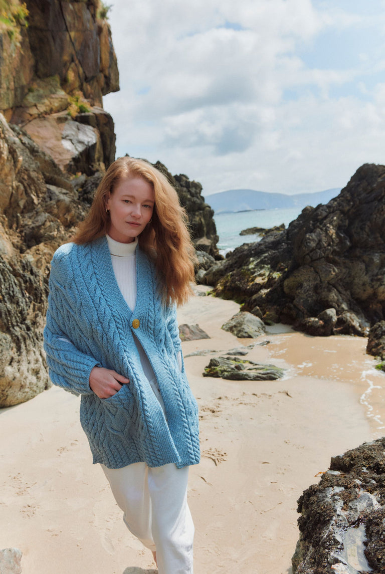 Knocknarea Ladies Wrap Merino Cardigan - Blue