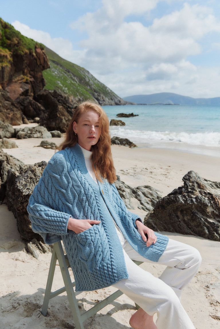 Knocknarea Ladies Wrap Merino Cardigan - Blue