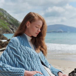 Knocknarea Ladies Wrap Merino Cardigan - Blue