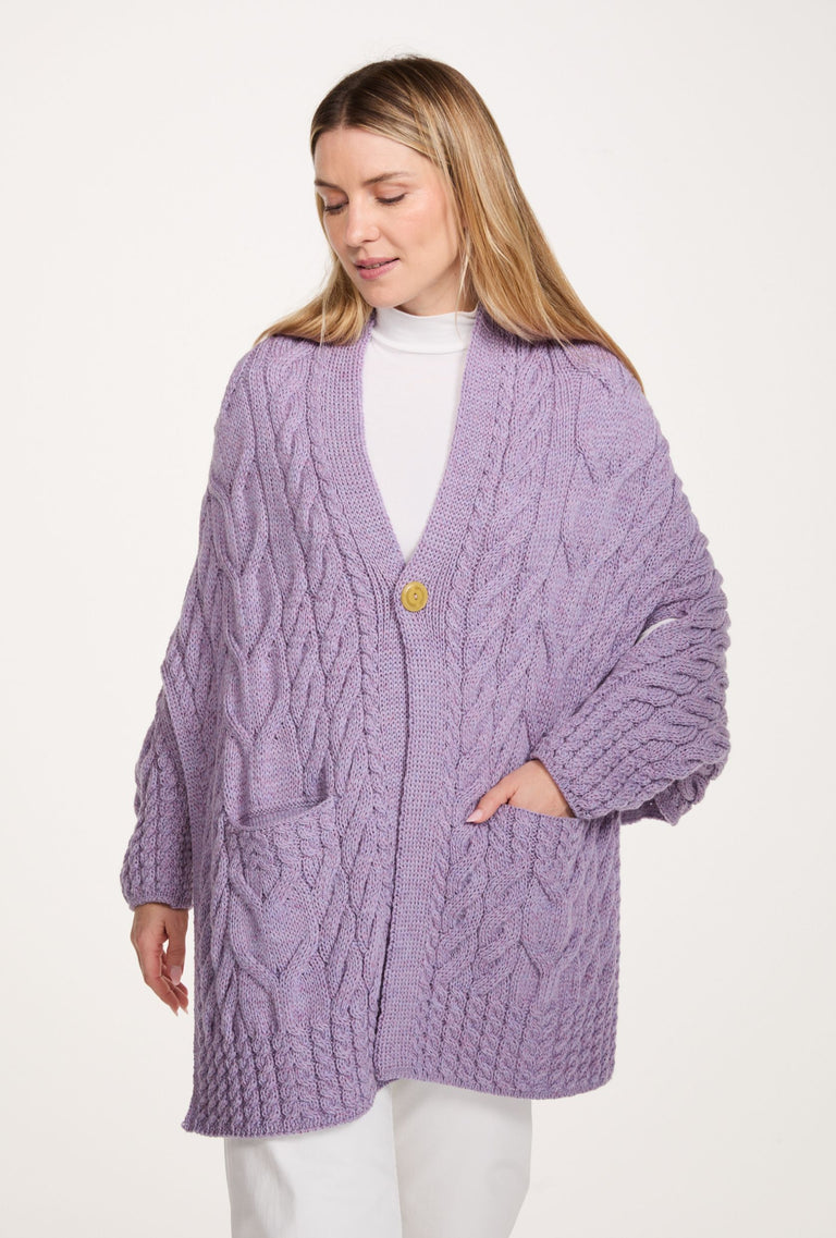 Knocknarea Ladies Wrap Merino Cardigan - Lavendar
