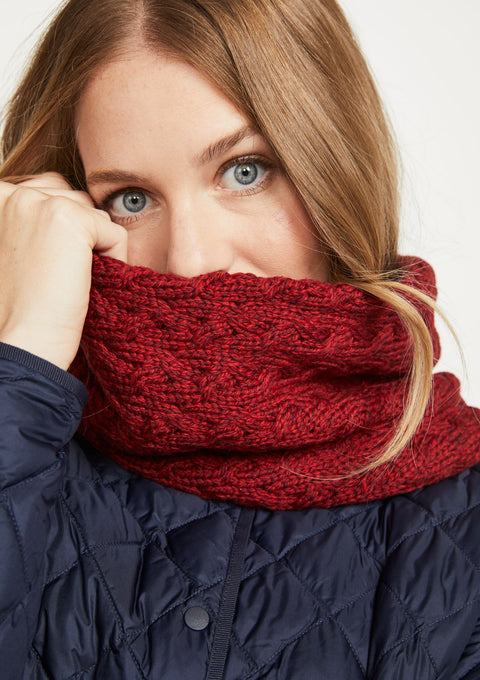 Merino wool, wool snood, made in Ireland, knitwear, wool scarf, aran, snood, Ireland, red,gift, Hat & Scarf
