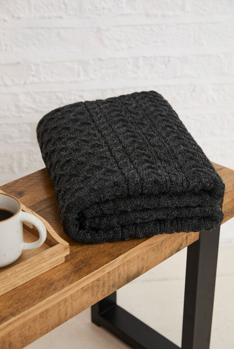 Bertra Aran Classic Wool Blanket -  Charcoal