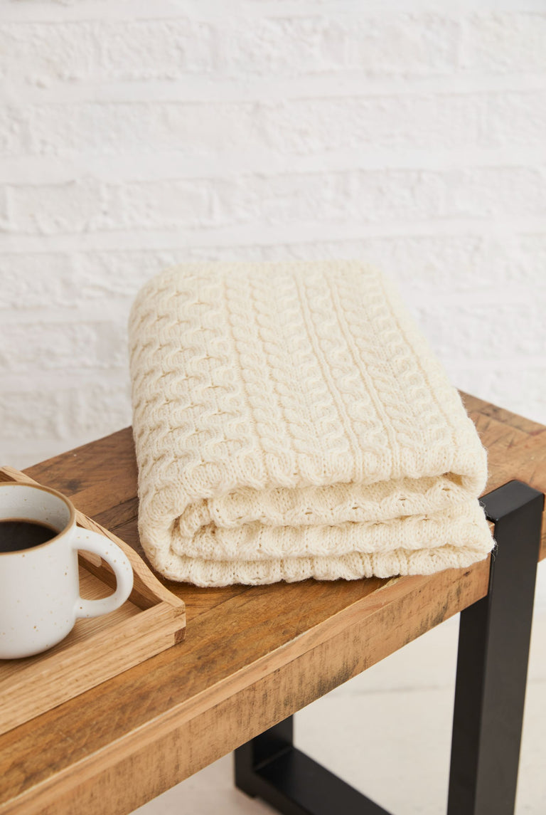 Bertra Aran Classic Wool Blanket - Cream