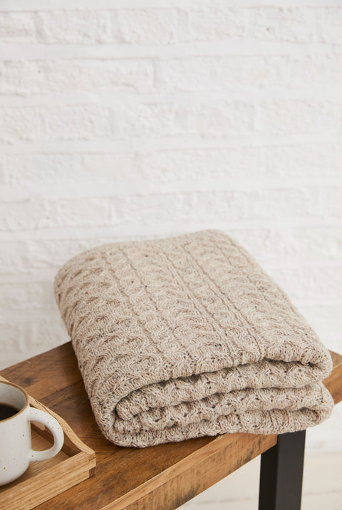 Bertra Aran Classic Wool Blanket -  Flecked Oat