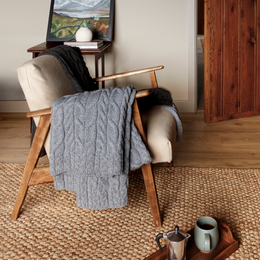 Silver Strand Supersoft Merino Aran Cable Throw -  Ocean Grey
