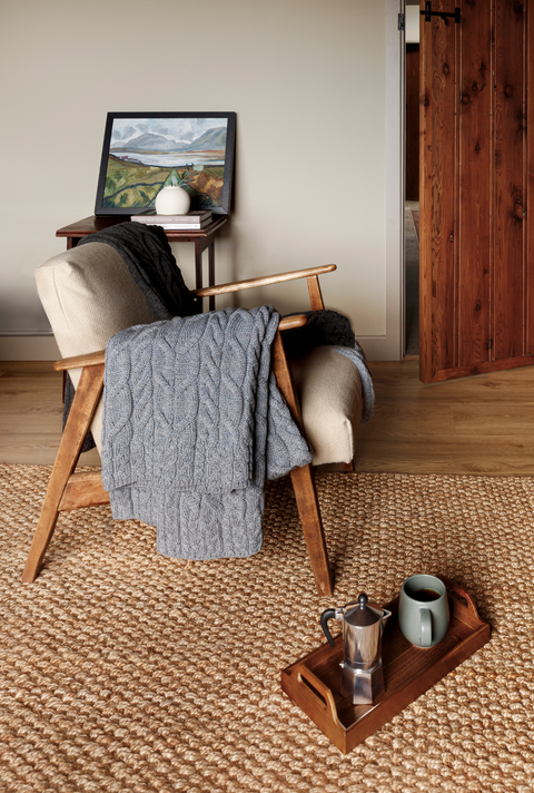Silver Strand Supersoft Merino Aran Cable Throw -  Ocean Grey