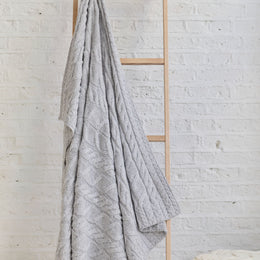 Silver Strand Supersoft Aran Cable Throw - Light Grey
