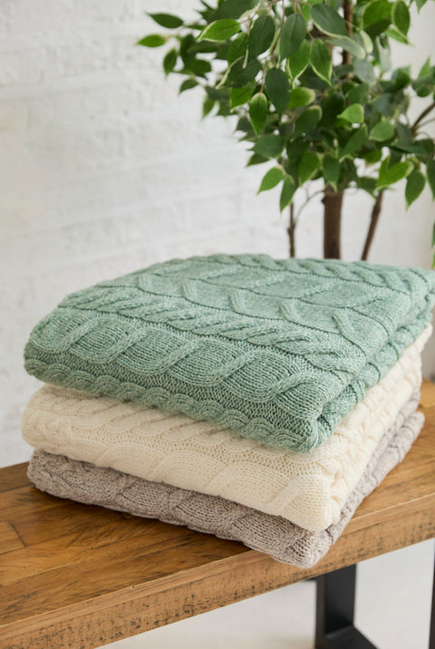 Silver Strand Supersoft Aran Cable Throw -  Mint Green