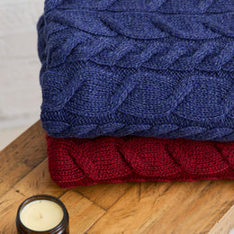 Silver Strand Supersoft Merino Aran Cable Throw -  Navy