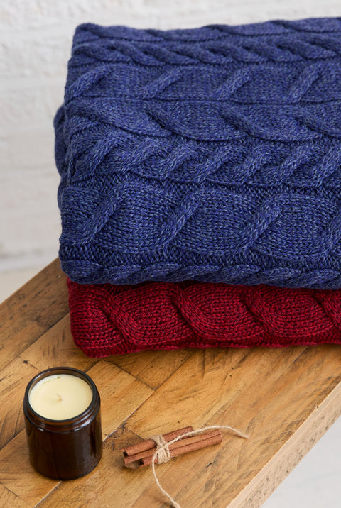 Silver Strand Supersoft Aran Cable Throw -  Navy