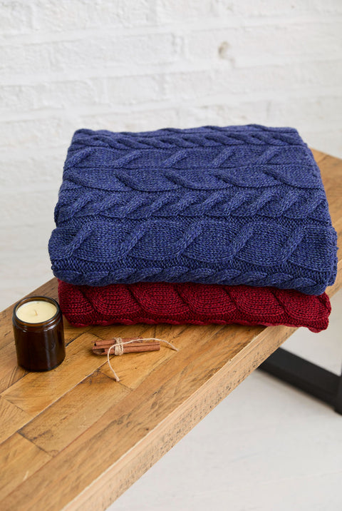 Silver Strand Supersoft Aran Cable Throw -  Navy