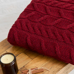 Silver Strand Supersoft Merino Aran Cable Throw -  Red