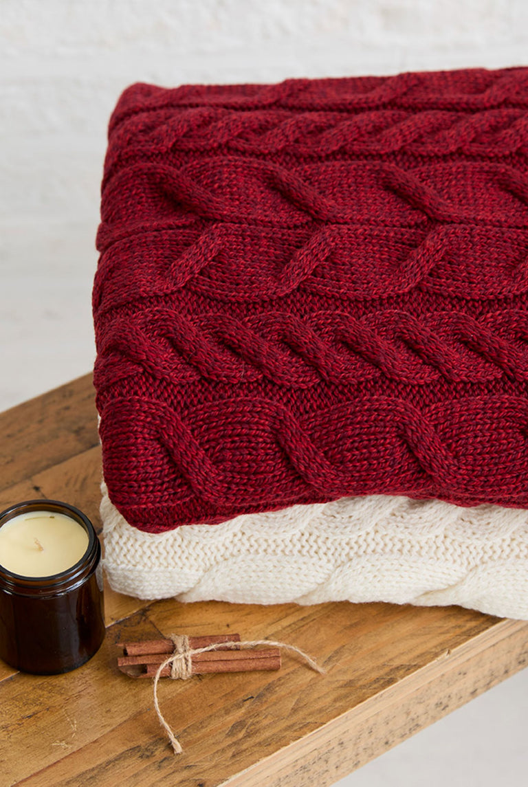 Silver Strand Supersoft Aran Cable Throw -  Red