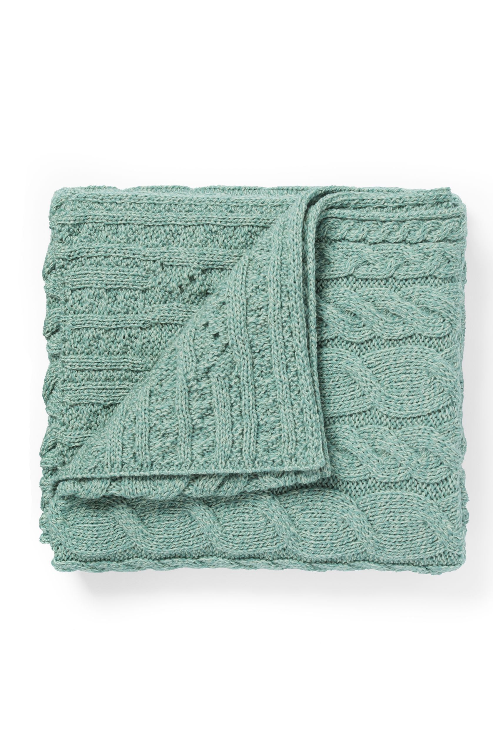 Silver Strand Merino Aran Wool Cable Throw Mint Green