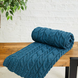 Silver Strand Supersoft Merino Aran Cable Throw -  Teal