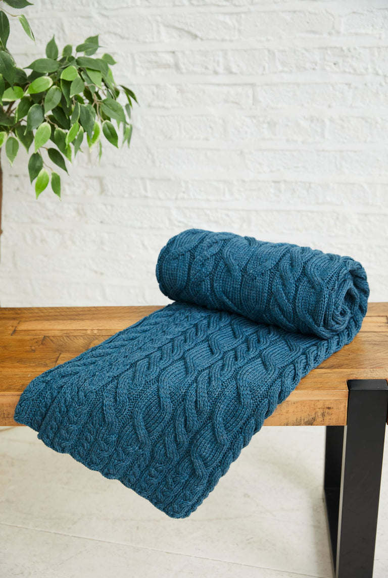 Silver Strand Supersoft Aran Cable Throw -  Teal