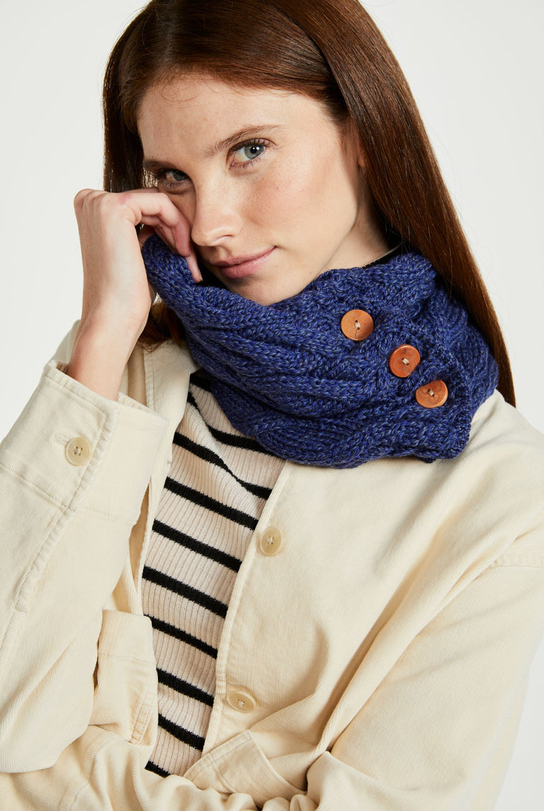 Carrowholly Aran Button Snood - Navy